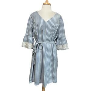 Westport Blue White Striped Shift Dress Waist Tie Belt Womens Size 20